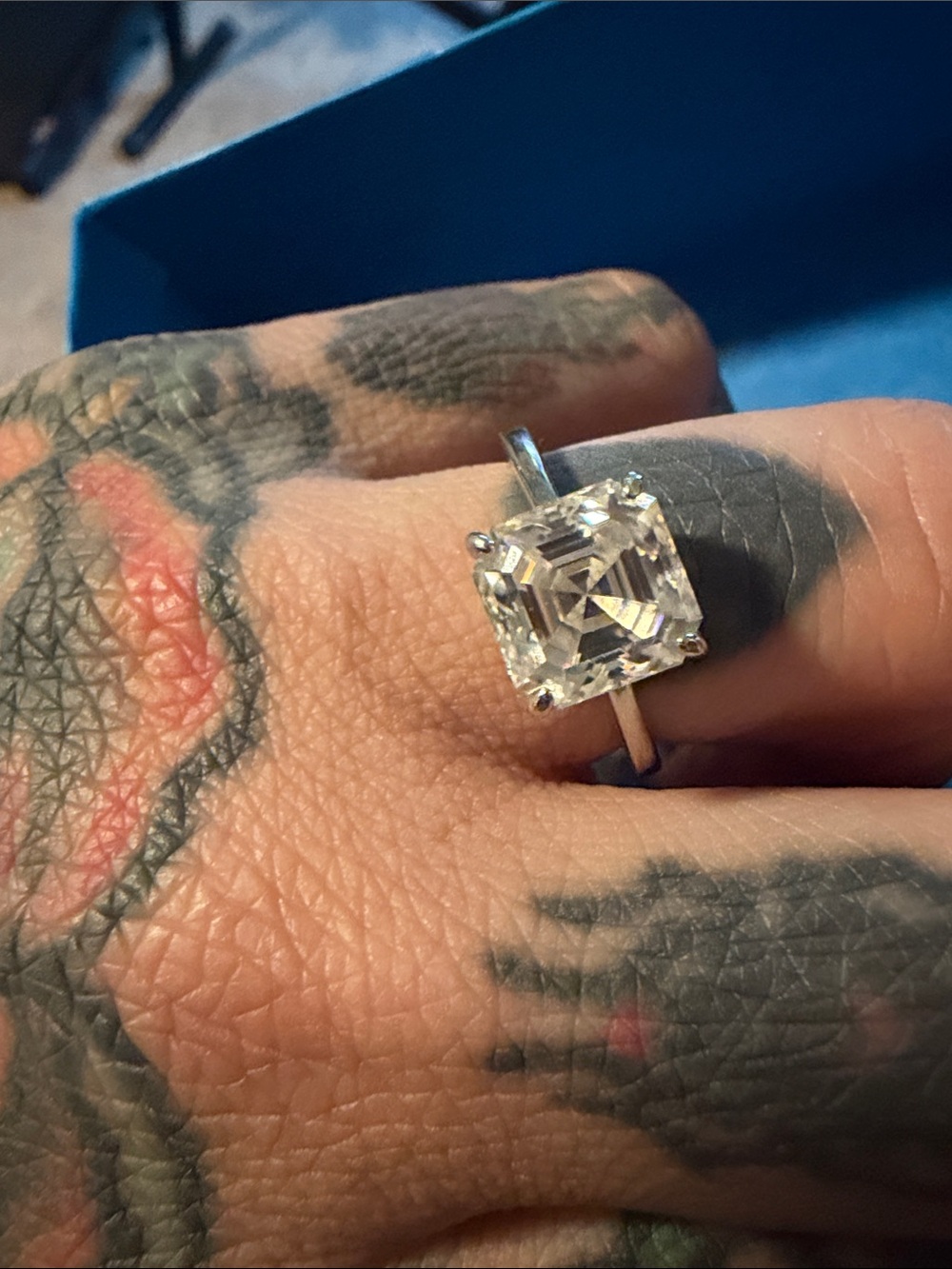Sterling Silver Solitaire Square-Cut Clear Stone Ring Moissanite size 7